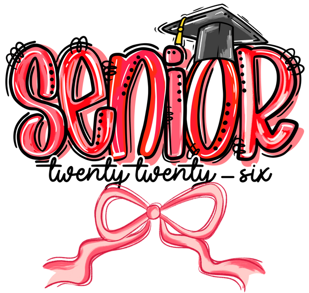 Pink Senior 2026 w/Bow DTF (direct-to-film) Transfer