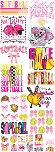 Pink Softball with Pocket Sizes 1 60x22" DTF Ready to Ship Gang Sheet