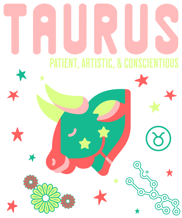 Pink Taurus With Stars DTF (direct-to-film) Transfer