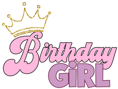 Pink & Purple Birthday Girl Font & Glitter Crown DTF (direct-to-film) Transfer