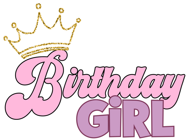 Pink & Purple Birthday Girl Font & Glitter Crown DTF (direct-to-film) Transfer
