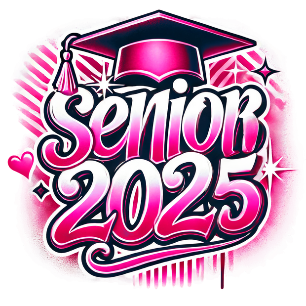 Pink & Red Senior 2025 Airbrushed DTF (direct-to-film) Transfer