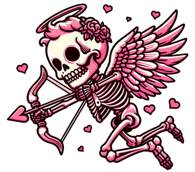Pink & White Skeleton Cupid Valentine DTF (direct-to-film) Transfer