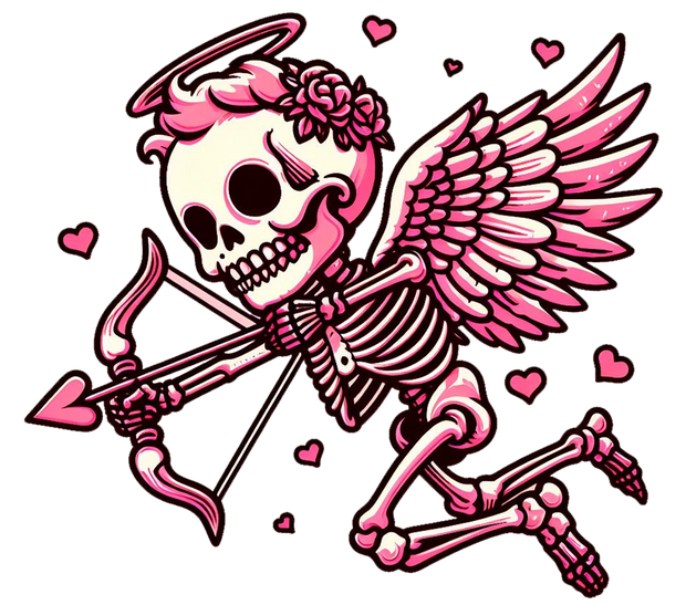 Pink & White Skeleton Cupid Valentine DTF (direct-to-film) Transfer