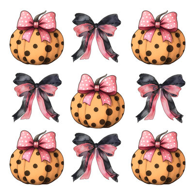 Polka Dot Pumpkin with Bow Halloween DTF (direct-to-film) Transfer