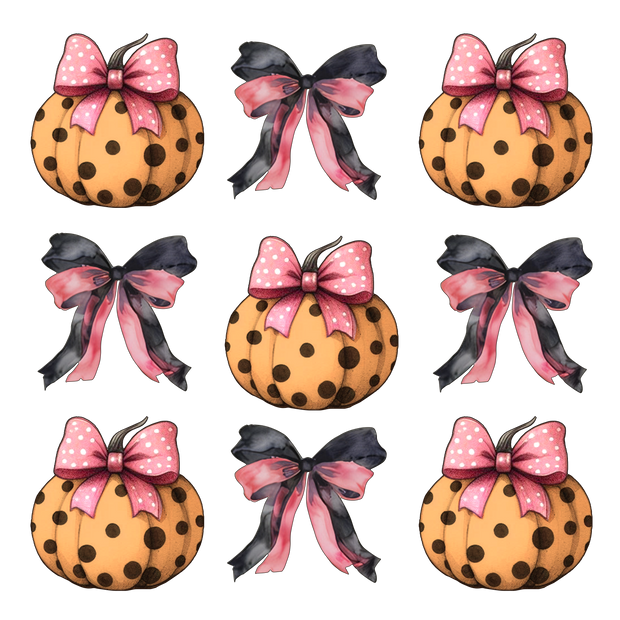 Polka Dot Pumpkin with Bow Halloween DTF (direct-to-film) Transfer