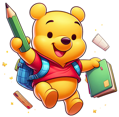 Pooh with Green Pencil & Book DTF (direct-to-film) Transfer