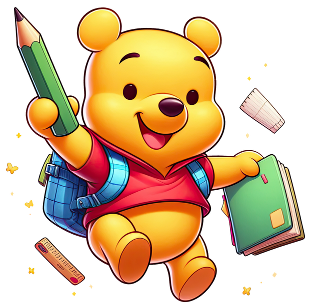 Pooh with Green Pencil & Book DTF (direct-to-film) Transfer