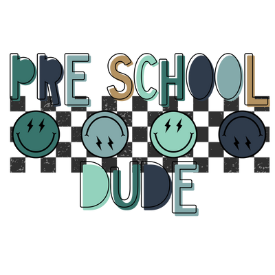 Pre School Dude Checkered Line & Faces DTF (direct-to-film) Transfer
