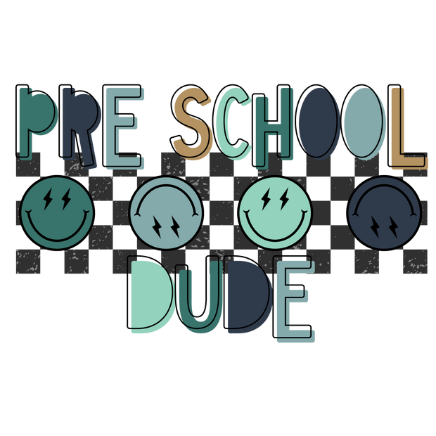 Pre School Dude Checkered Line & Faces DTF (direct-to-film) Transfer