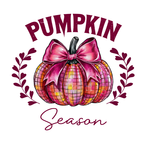 Pumpkin Season Pink and Orange with Bow and Wreath Halloween_ DTF (direct-to-film) Transfer