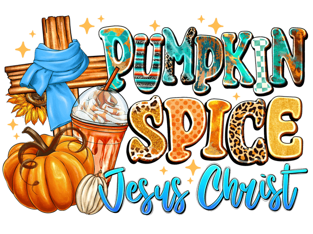 Pumpkin Spice Jesus Christ Cross & Sunflower DTF (direct-to-film) Transfer
