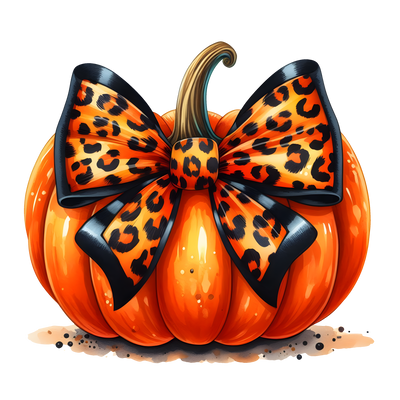 Pumpkin With Leopard Bow Halloween DTF (direct-to-film) Transfer