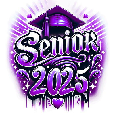 Purple Hearts Senior 2025 Airbrushed DTF (direct-to-film) Transfer