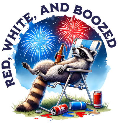 RED WHITE AND BOOZED RACCOON DTF (direct-to-film) Transfer