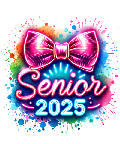 Rainbow Splatter Pink Bow Senior 2025 DTF (direct-to-film) Transfer