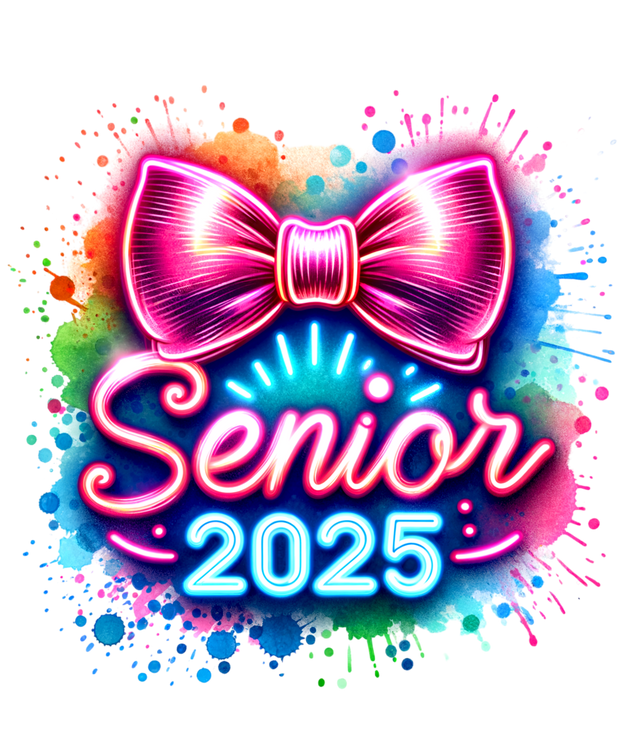 Rainbow Splatter Pink Bow Senior 2025 DTF (direct-to-film) Transfer