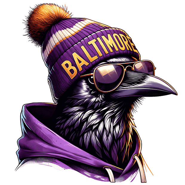 Raven in Purple Baltimore Beanie DTF (direct-to-film) Transfer