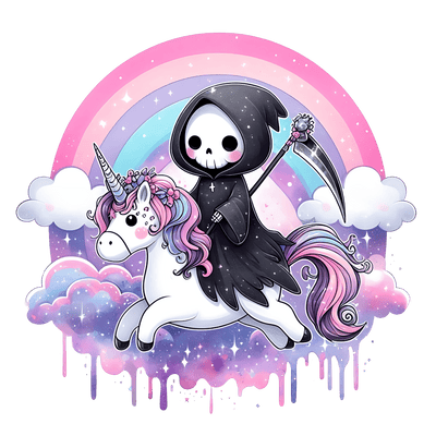 Reaper on Unicorn Color Drip DTF (direct-to-film) Transfer