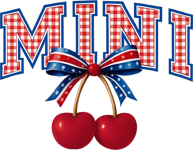 Red Checkered MINI & Cherries DTF (direct-to-film) Transfer