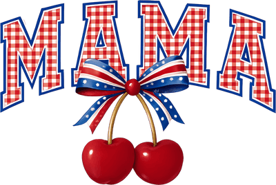 Red Checkered Mama & Cherries DTF (direct-to-film) Transfer