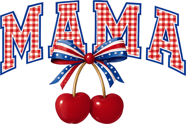 Red Checkered Mama & Cherries DTF (direct-to-film) Transfer