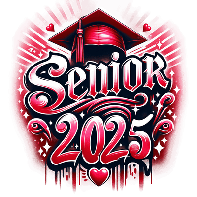 Red Senior 2025 Airbrushed Hearts & Cap DTF (direct-to-film) Transfer