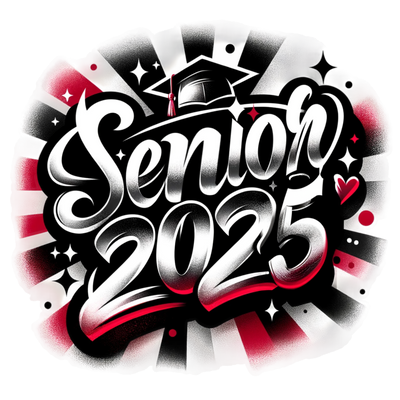 Red Tassel Senior 2025 Airbrushed Red and Black DTF (direct-to-film) Transfer