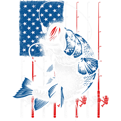 Red White & Blue Fish & Poles DTF (direct-to-film) Transfer