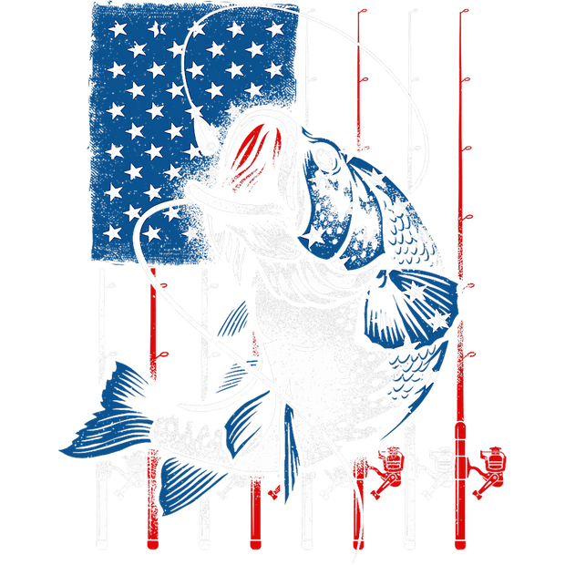Red White & Blue Fish & Poles DTF (direct-to-film) Transfer