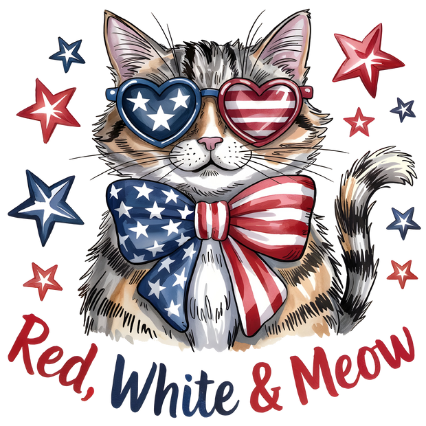Red White & Meow Cat DTF (direct-to-film) Transfer