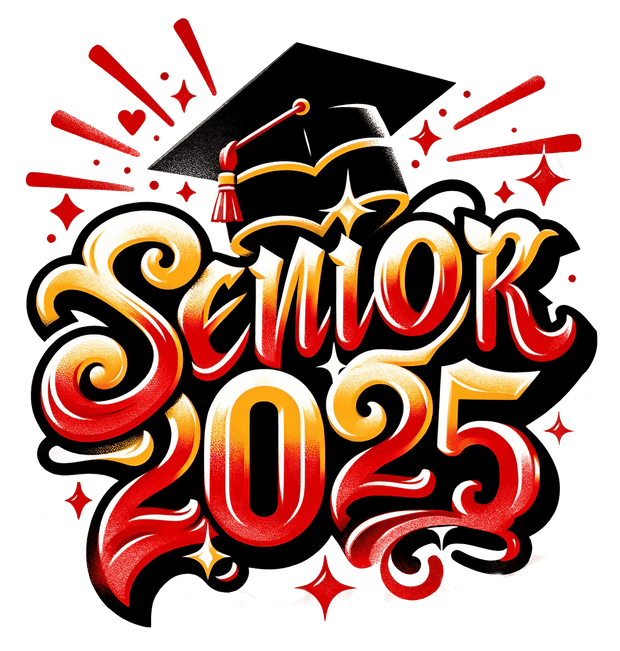 Red Yellow & Black Senior 2025 Airbrushed DTF (direct-to-film) Transfer