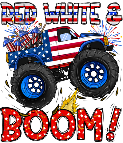 Red White Boom Monster Truck DTF (direct-to-film) Transfer