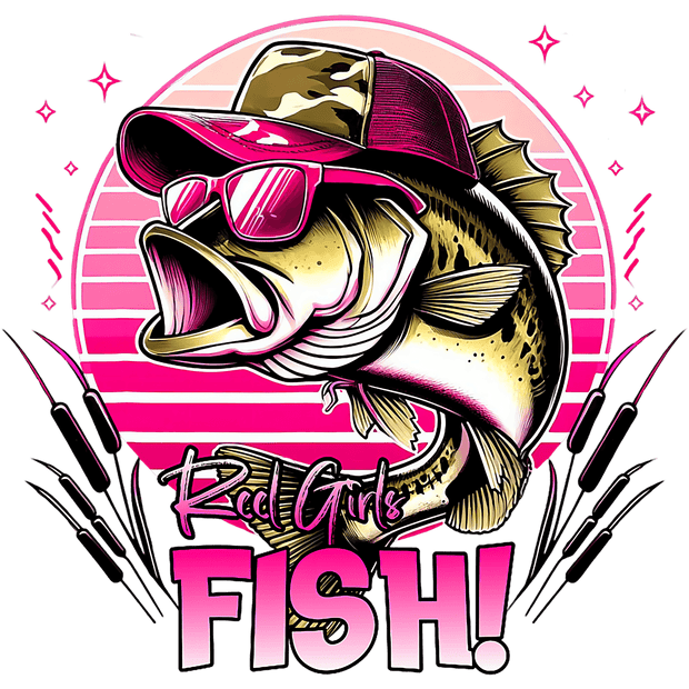 Reel Girls Fish in Pink Shades DTF (direct-to-film) Transfer