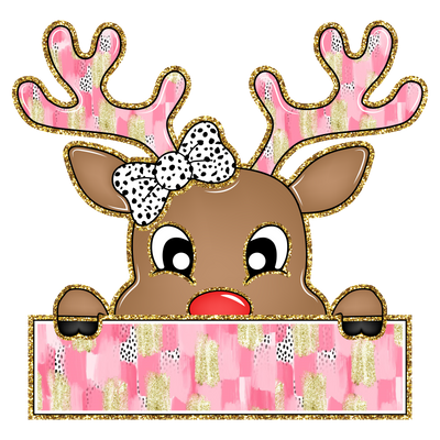 Reindeer Pink Horns and Black and White Bow DTF (direct-to-film) Transfer