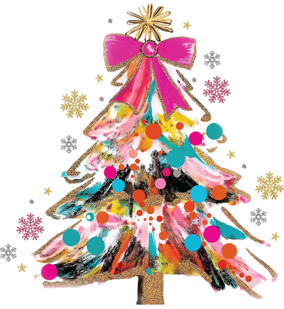 Retro Christmas Tree and Pink Bow on Top DTF (direct-to-film) Transfer