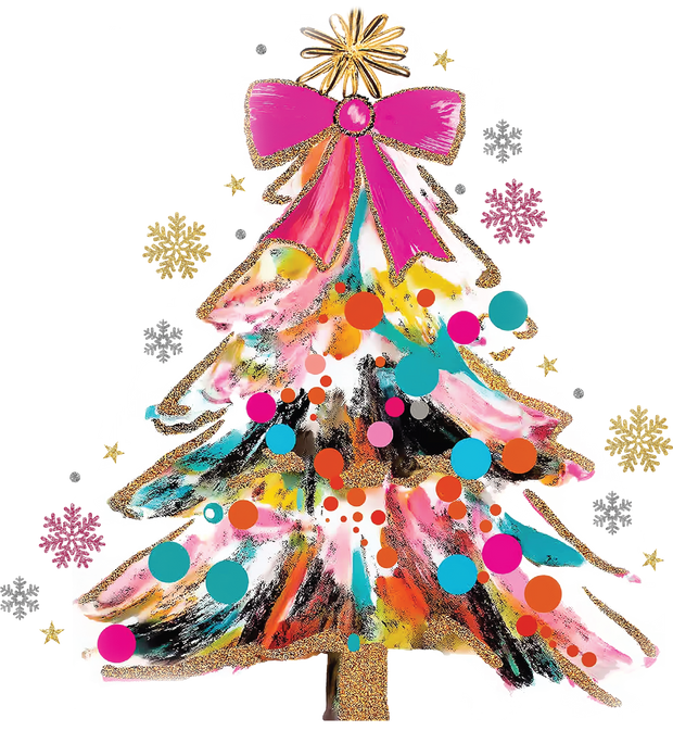 Retro Christmas Tree and Pink Bow on Top DTF (direct-to-film) Transfer