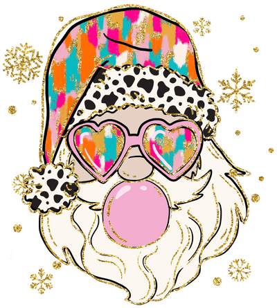 Retro Santa and Colorful Heart Glasses DTF (direct-to-film) Transfer