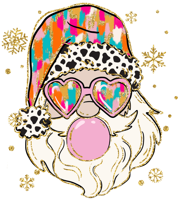 Retro Santa and Colorful Heart Glasses DTF (direct-to-film) Transfer