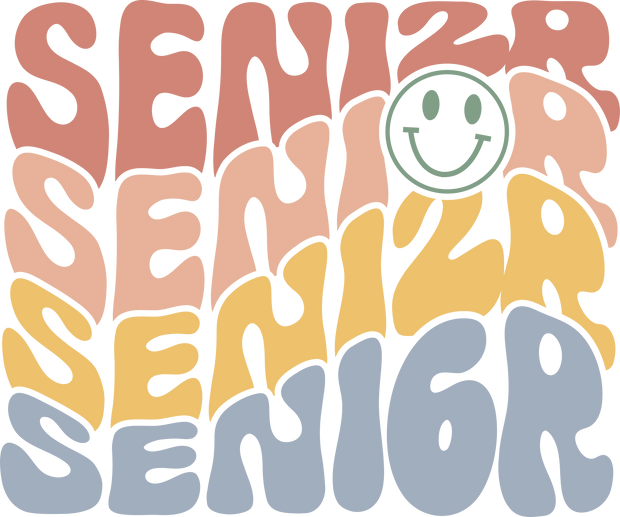 Retro Stacked Senior 2026 with Smiley Face DTF (direct-to-film) Transfer