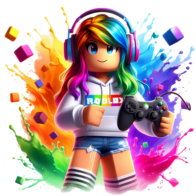 Roblox in Headphones Color Drip DTF (direct-to-film) Transfer