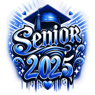 Royal Blue Senior 2025 Airbrushed DTF (direct-to-film) Transfer