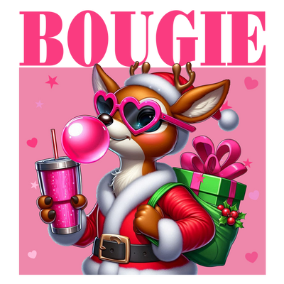 Rudolph Bougie Holding Pink Cup DTF (direct-to-film) Transfer