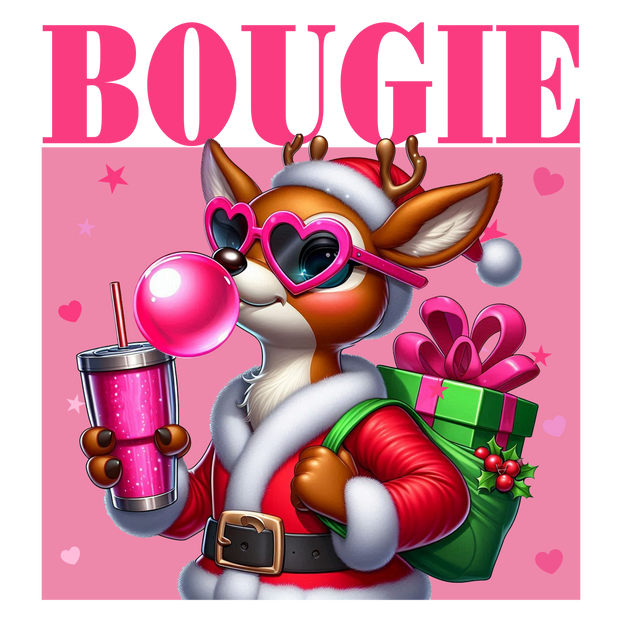 Rudolph Bougie Holding Pink Cup DTF (direct-to-film) Transfer