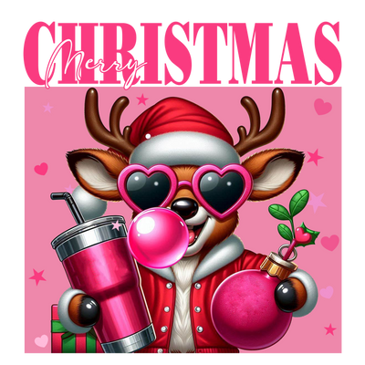 Rudolph Christmas Pink Cup DTF (direct-to-film) Transfer