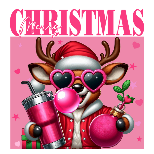 Rudolph Christmas Pink Cup DTF (direct-to-film) Transfer