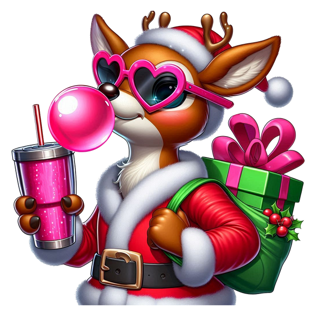 Rudolph With Green Bag of Gifts DTF (direct-to-film) Transfer