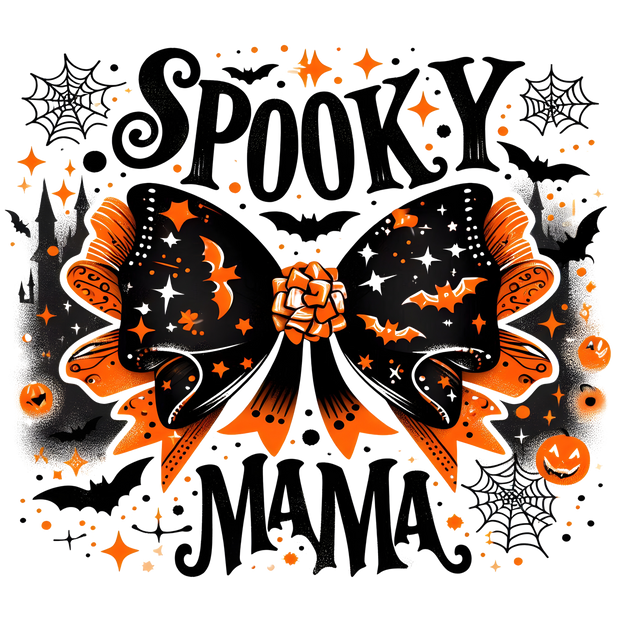 Spooky Mama Bow with Web Orange Halloween DTF (direct-to-film) Transfer