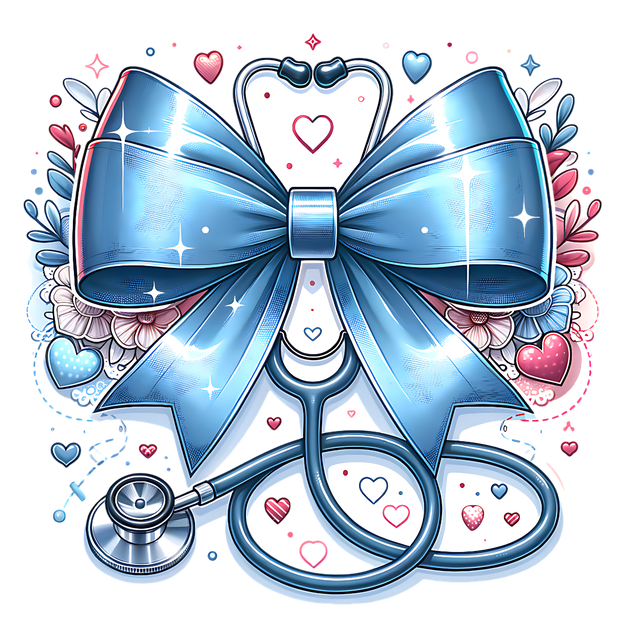 STETHOSCOPE WITH BLUE BOW DTF (direct-to-film) Transfer