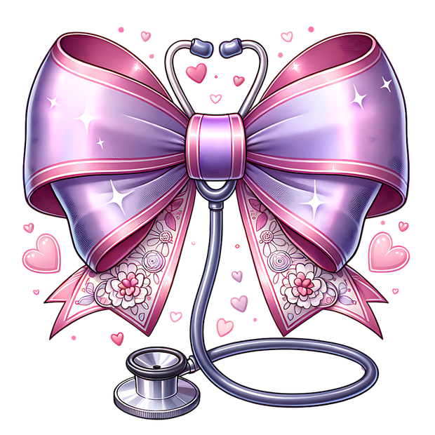 STETHOSCOPE WITH PURPLE BOW DTF (direct-to-film) Transfer